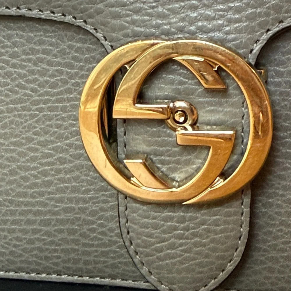 Authentic Gucci gray Leather Crossbody Bag with Gold Accent - Picture 10 of 11